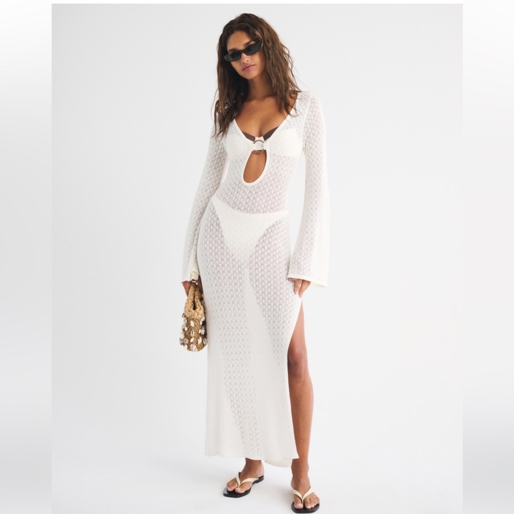 Abercrombie & Fitch White Crochet-Style Hardware Maxi Dress Coverup
